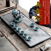 Rock art whole black gold stone tea plate Modern simple stone tea table Office household drainage stone tea sea living room