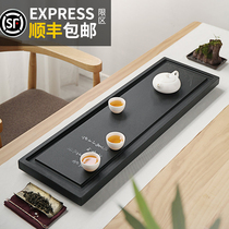 Rock art black gold stone tea tray Household modern black stone natural stone tray Office small tea sea tea table
