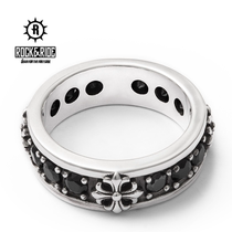(Official) ROCKRIDE cruciferous obsidian ring sterling silver men and women couples personality tide ring