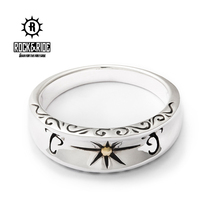 (Official) ROCKRIDE star ring 925 sterling silver retro handmade couple Mens personality tide