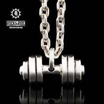 (Official) American ROCKRIDE dumbbell pendant 925 sterling silver necklace men tide hip hop Sports