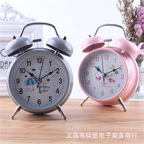 Creative personality metal bell alarm clock super loud childrens students with cute mute luminous clock with small night light