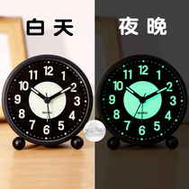 Charging alarm clock Students with childrens bedroom Bedside desktop Silent luminous metal small clock Simple night light seat clock
