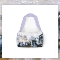 Nirui Impressionist oil painting Monet Sunrise shoulder cylinder underarm bag New zipper canvas bag women cosmetic bag
