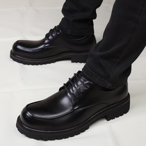 New business casual leather shoes mens formal wear British Korean leather shoes mens black lace up thick bottom mens shoes