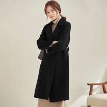 Black double-sided cashmere coat women 2021 new autumn and winter long high-end temperament thickened knee double face