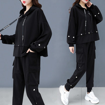 Early autumn plus size womens clothing 2021 new chubby sister thin tooling two-piece fried street age-reducing fashion suit