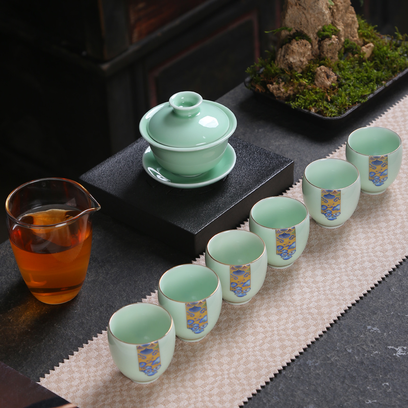 Celadon wrap large silver cup 999 master cup manual single cup sample tea cup of jingdezhen ceramic kung fu tea set