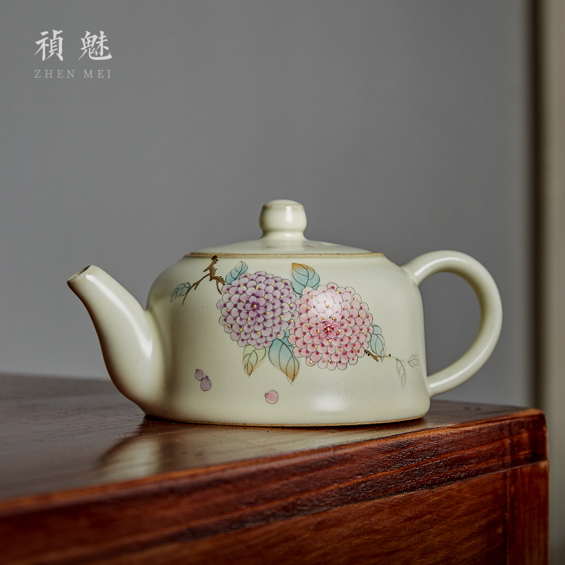 Shot incarnate your up hand - made hydrangea jingdezhen ceramic teapot kung fu tea set household slicing can be a teapot