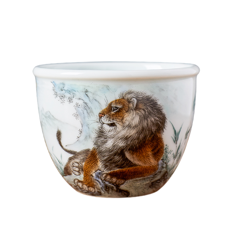 Shot incarnate the hand - made lion archaize cylinder of jingdezhen ceramic kung fu tea set individual sample tea cup master cup single CPU