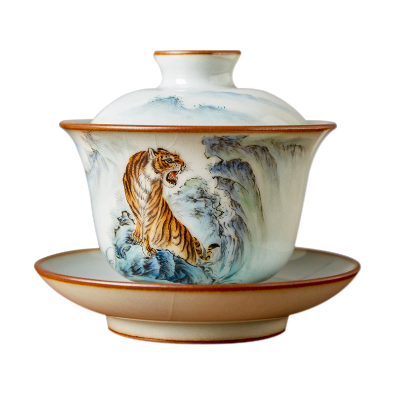 Shot incarnate your up hand - made the tiger only three tureen jingdezhen ceramic kung fu tea tea bowl cover open tablets