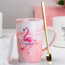 Creative Nordic ins personality ceramic mug with lid spoon Simple trend coffee cup female cute couple water cup