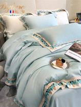 Bylure summer four pieces of light and luxurious ice silk naked sleeping cool high end tencel bed linen bed hat bedding