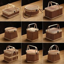 Food box portable basket bamboo basket wedding picnic fruit blue fruit basket gift meal delivery basket gift basket rattan hotel food delivery