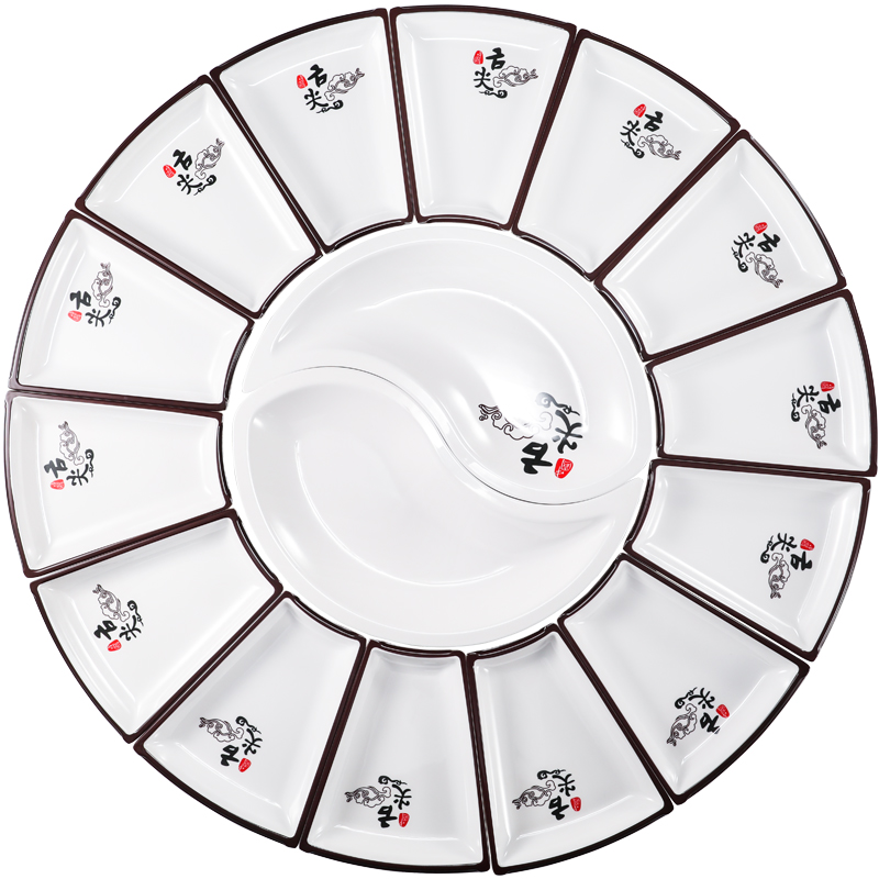 Melamine reunion dinner platter imitation porcelain tableware platter suit creative new tai chi fan combination plate