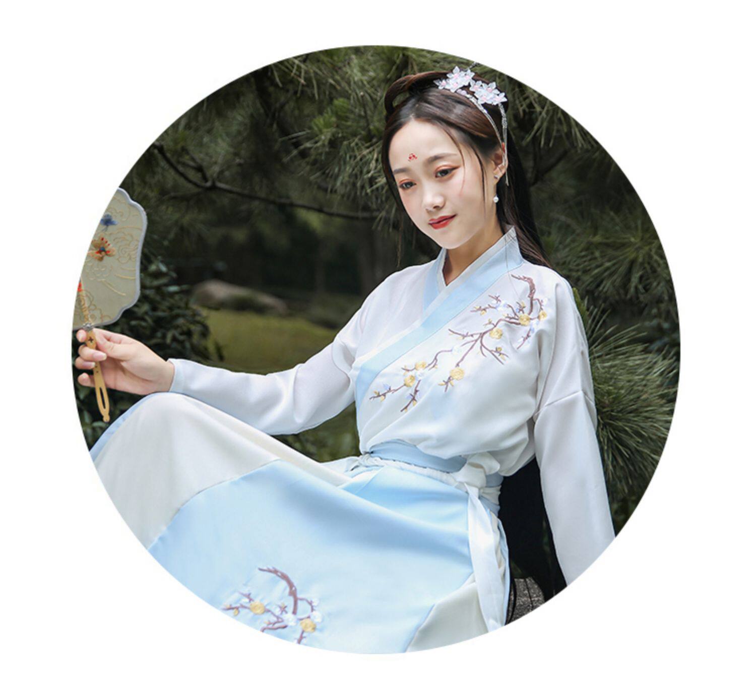 汉服齐腰襦裙女大成人中国风学生束腰古装秋冬超仙淡雅侠客风白色