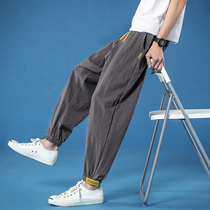 Pants male summer linen pants male nine-point pants spring and summer casual pants cotton pants loose bundle trousers male pants