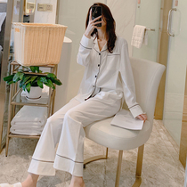 IF-KANN pajama girl spring and autumn cotton long sleeves thin and simple white suit new ladies loose home clothes