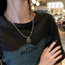 Cold wind LOVE round pendant neckladies tide niche design sense chain