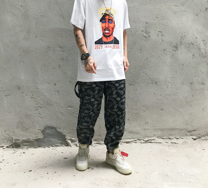 欧美复古街头ins潮满印刺绣腰果花嘻哈hiphop宽松牛仔裤男女同款