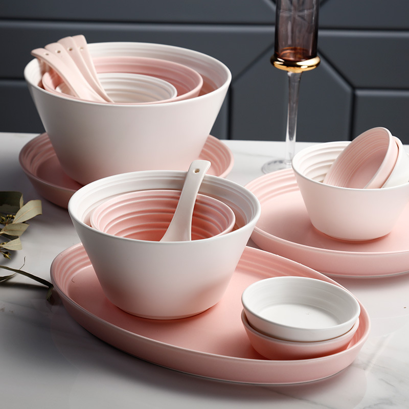 A series of wiener and Nordic matte enrolled 3 color creative ceramic rice bowl household taste dish flavor dish porcelain spoon