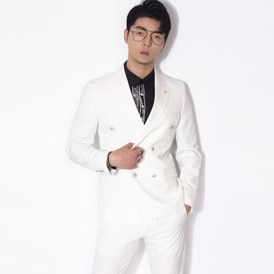 Kawasawa double-row buttoned suit jacket man 2019 Inlen dark streaks for a fashion banquet Western suit white small single West