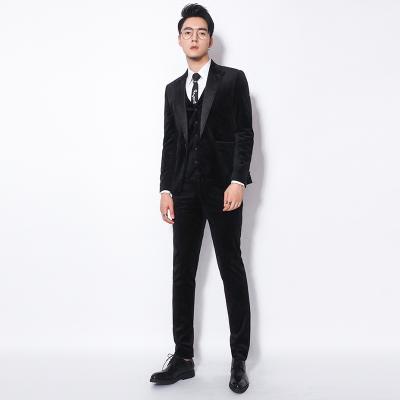 Collar satin embroidered velvet silk suede suit Mens Korean version Body Fashion Wedding Suit Groom Gown two sets