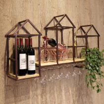 Wall-mounted wine glass rack Upside-down wine rack bookshelf bar decoration rack Hanging cup rack shelf household ornaments
