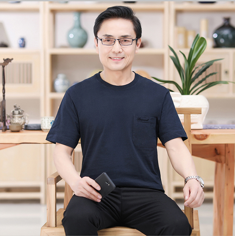 夏天爸爸装短袖t恤中年人男士圆领宽松中老年纯棉40-50岁上衣夏装_52