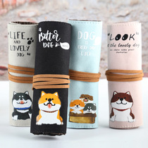 Mock 2105 Chai Dog Diary Roll Pen Bag Canvas Small Fresh Cute Stationery Bag Student Cute Cartoon Pencil Bag