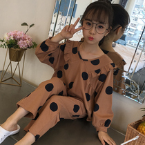 Childrens pajamas cotton spring and autumn little girl middle-aged girl 12 autumn thin autumn and winter two-piece set 15 years old