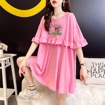 Harajuku Harajuku style pink large size half sleeve clothes Net red short sleeve t-shirt womens summer clothes ins Super fire half sleeve dress
