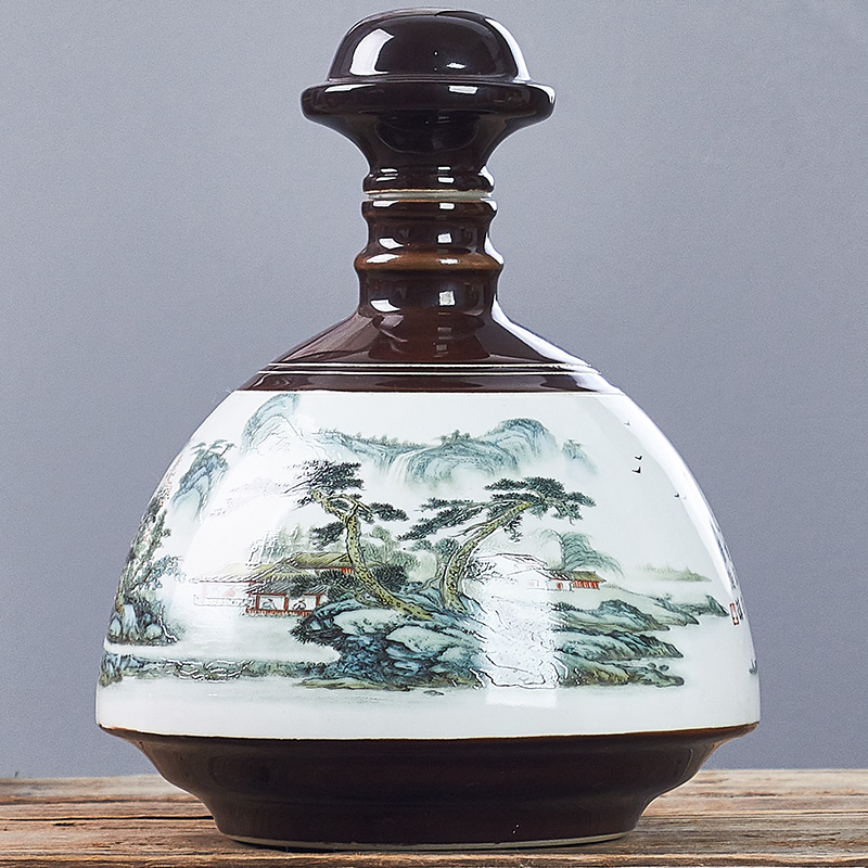 Jingdezhen seal household bottle 5 jins of big mercifully jars ceramic wine jar empty it protoplasmic wine storage