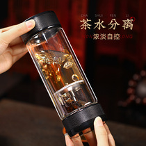 Described as high-grade tea water separation filter tea cup double-layer glass tea cup Portable mens insulated transparent water cup