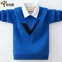 Boys' sweaters Chunqiu's new shirt collar children's leave two of them with velvet and thicker cotton knitted shirts