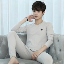 Autumn Clothes Autumn Pants Mens Pure Cotton Suit Teen Students Warm Clothes Slim V collar Pure color Bottom Cotton Sweatshirt Fall