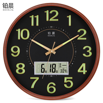 Platinum morning luminous mute wall clock bedroom living room large clock simple creative quartz clock LED calendar wall watch