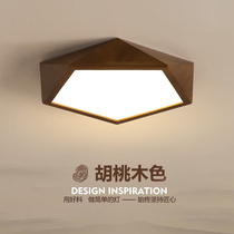 New Chinese ceiling lamp bedroom lamp simple modern walnut color Zen round room lamp balcony solid wood lamp