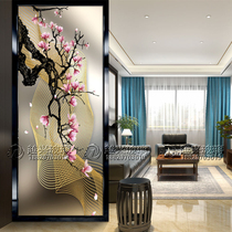 Custom art glass screen partition wall Simple modern living room entrance Frosted double-sided translucent craft flower