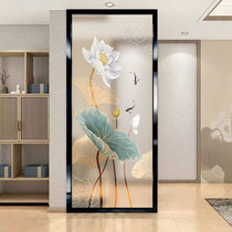 Custom art glass screen partition wall Simple modern living room entrance Frosted double-sided translucent process lotus