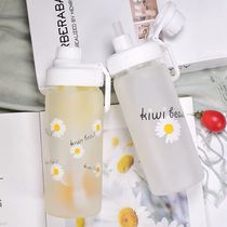 (GD the same)small daisy water cup female with straw glass plastic cup simple fresh portable scale cup