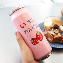 Cute tennis red pop can water glass female portable art and insulation cup creative adult straw cup girls heart