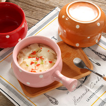Creative Wave Dot ceramic with handle Blister Noodles Bowl Home Soup Bowl Fruit Salad Bowl rice bowls Bowl Rice Bowl