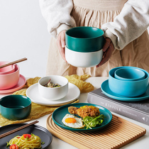 Nordic Ceramics One Food Bowl for Dish Sets in Home Composition 2 People bowls chopsticks nets Red creative individuality cutlery bowls tray