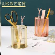 High-value simple pen holder light luxury style student desktop high school good-looking pink pen holder cylinder European retro barrel