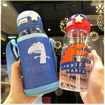 Childrens water cup Summer high-value straw cup Cartoon dinosaur with cup cover Plastic cup Drop-proof large capacity portable