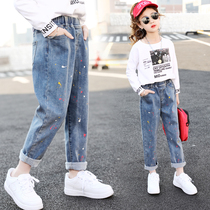 Girl Daddy jeans 2021 Autumn New middle child girl fashion foreign style loose pants children tide