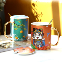 Year of the Ox National tide Creative personality mug ins men and women ceramic cup Simple household water cup with lid spoon Breakfast cup
