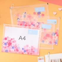 (4) Korean version zipped bag A4 transparent file bag archive bag South Korea Xiaoqing new junior high school kit A5 plastic bill cashier bag stationery student with waterproof cartoon cute female brief