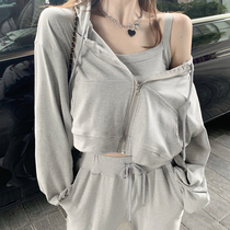 Small Subport Wind Sports Casual Suit Women Grey Sweater Jacket Three Sets 2020 Of 2020 New Ocean Gas Aging Tide